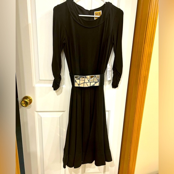 NUE By Shanti Black Dress with Unique Belt sophisticated upscale feminine nwt 8 - Picture 1 of 10